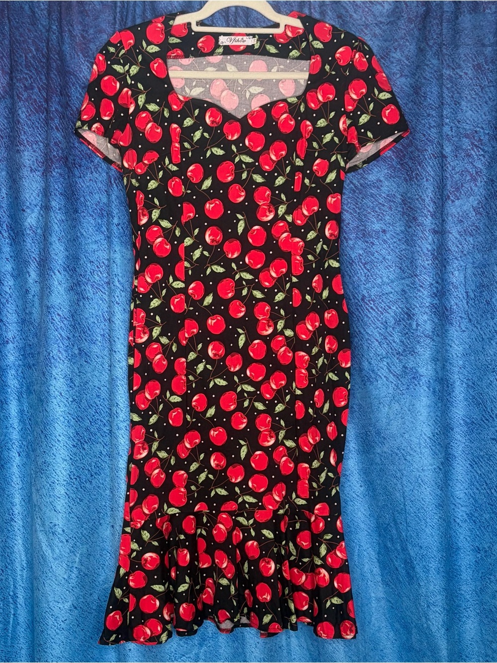 Cherry-Print Midi Dress - Black/Red - Women's